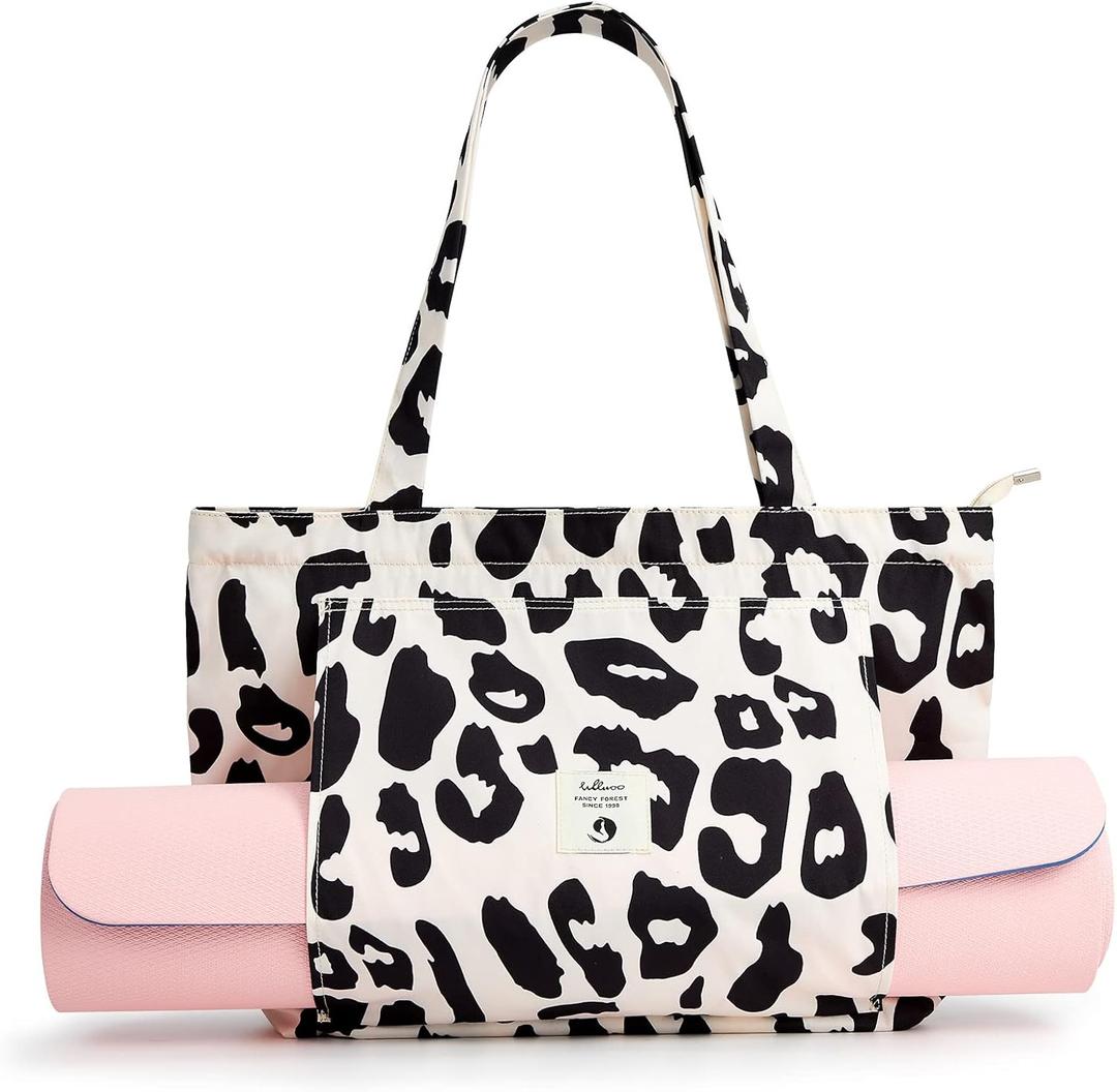 WLLWOO WLLWOO Yoga Bags for Women with Yoga Mats Bags Carrier Carryall Canvas Tote for Pilates Shoulder for Travel Office Beach Workout (Leopard)