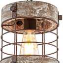 Retro Industrial Metal and Wood Chandelier 1-Light Round Cage Pendant Light Fixture for Kitchen Island Foyer Hallway Bar Dining Room Restaurant, D 7.8" x H 8.58" (White Brown)