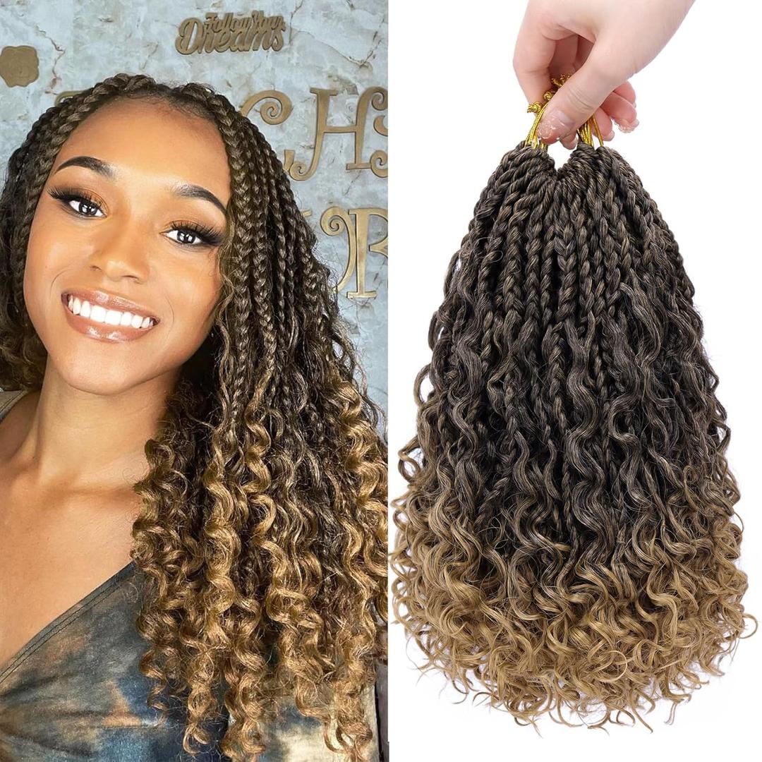 Goddess Box Braids Crochet Hair 12 Inch 8 Packs Pre-looped Bohemian Crochet Boho Box Braids With Curly Ends 3X Crochet Braids Hair for Women Synthetic Braiding (12 inch, T27)