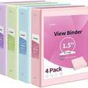 SUNEE 1.5 Inch Binders 3 Ring 4 Pack, Clear View 1 1/2 Inch Binders Three Ring PVC-Free (Fit 8.5x11 Inches) for School or Office Supplies, Assorted Pastel