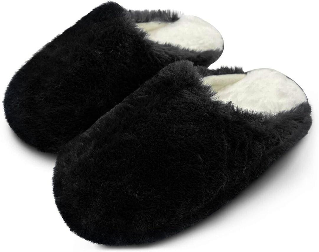 WOJWSKI Men's and Women's Slippers Memory Foam Winter House Slippers Bedroom Shoes Scuff Indoor Warm Slip On (L)