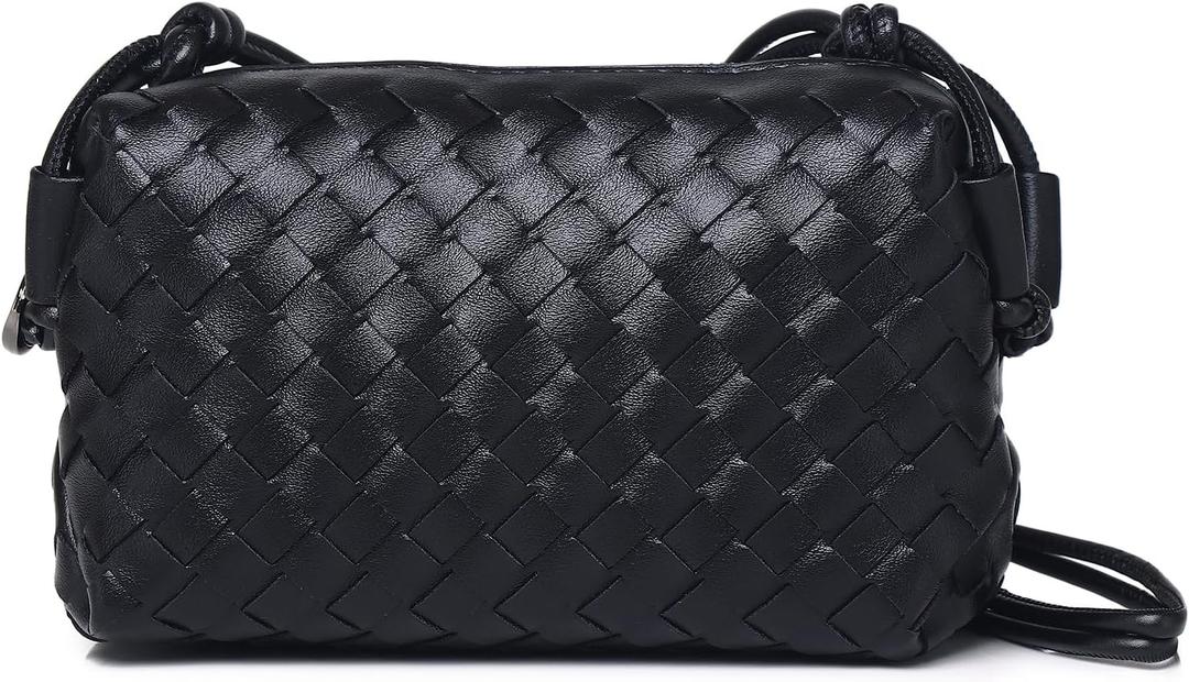 Labair Woven Crossbody Bags For Women Vegan Leather Purse Shoulder Bag with Zipper Closure. (Black)