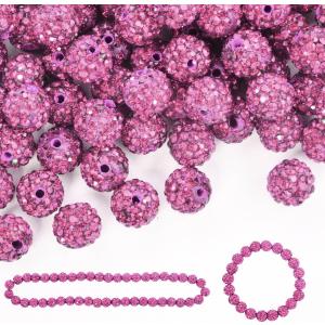 100pcs 10mm Rhinestone Clay Beads for Crafting - Ice Collection Baseball Bling Style, Round Shamballa Disco Ball Design, Fancy Sparkle for DIY Jewelry Making Christmas Decorations(Champagne Pink)