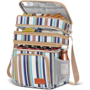 ZRSUN Insulated Lunch Bag for Women Men, Reusable 3 Layers Lunch Box Women, Expandable Reusable Water-resistant Lunch Box for Work Travel Office Picnic Hiking (Stripe)