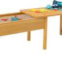 BIRASIL Wooden Kids Sensory Tables with Folding Lid, Activity Table for Children, Elevated Play Tables with Storage for Indoor Outdoor, Yellow