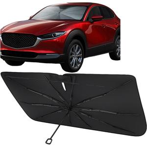 Proadsy Windshield Sun Shade Umbrella for Mazda CX-30 2020-2025 2026 Foldable Car Umbrella Sunshade with Soft TPU Handle Spring Structure Crystal Cooling Material Protect Car from Rays & Heat
