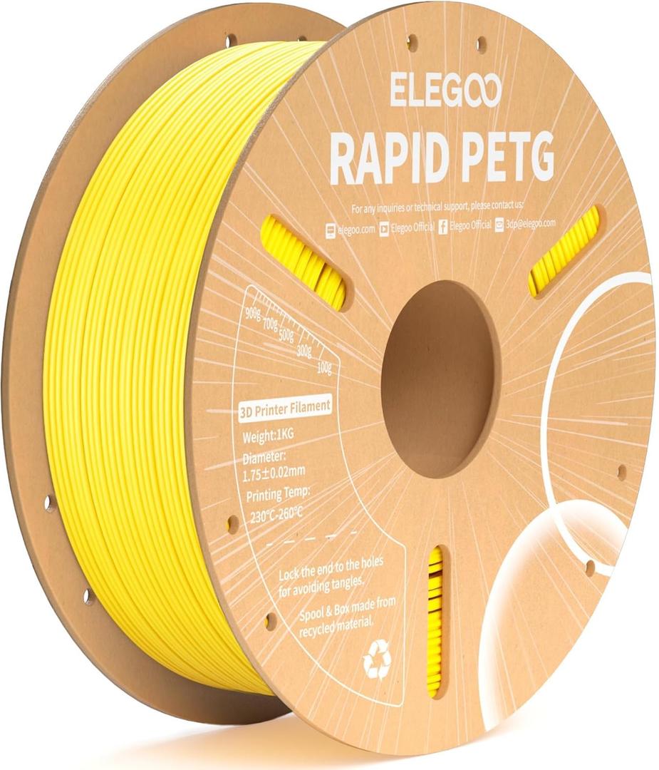 ELEGOO Rapid PETG Filament 1.75mm Yellow 1KG, High Speed 30-600mm/s 3D Printer Filament Dimensional Accuracy +/- 0.02 mm, 1kg Cardboard Spool(2.2lbs) Fits for Most FDM 3D Printers