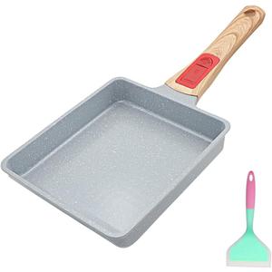 AIKENBBKK Tamagoyaki Pan Ceramic, Japanese Omelette Pan Nonstick, Japanese Egg Pan, Square Egg Pan, Induction-Ready, Detachable Handle, with Silicone Spatula, PFAS & PFOA-Free, Oven Safe, Blue