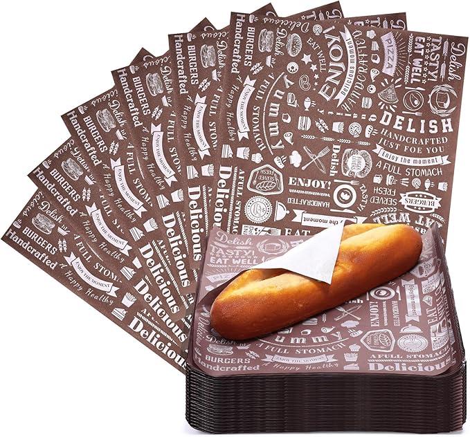 Outus 900 Pcs 10 x 10 Inch Deli Wax Paper Sheets Grease Resistant Food Tray Basket Liners Newsprint Paper Water Proof Sandwich Hot Dog Wrapping Square for Burger, Fries, Baking (Black)