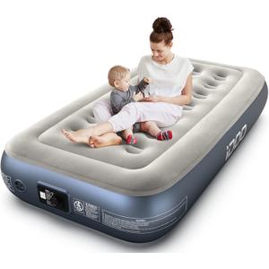 iDOO Twin Air Mattress, Air Mattress with Built in Pump, Inflatable Mattress with Storage Bag, Blow up Mattresses for Camping, Guests & Indoor, AirBed, colchon inflable - 13" high Gray Air Bed