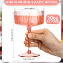 Jingmore 12 Pcs Ribbed Martini Glasses 10 oz Disposable Plastic Vintage Ribbed Coupe Glasses with Gold Rim Glitter Cocktail Unbreakable Dessert Parfait Glassware for Wedding Party Supplies (Pink)