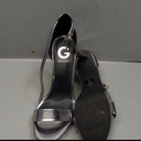 Guess Platform Strappy Heel Sandals Square Open Toe Two Strap Chunky High Heeled Sandals with Buckle Ankle Strap for Women Party Wedding Dress 7.5, Silver 