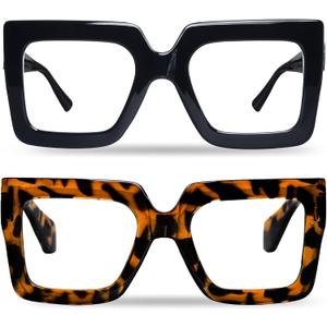 hoyuwak 2PCS Oversized Square Blue Light Glasses Big Frame Computer Eyewear Thick Fashion Clear Glasses for Women Fashion