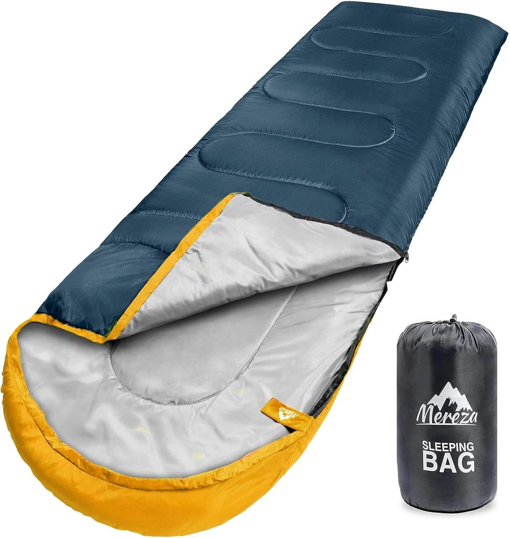 MEREZA Sleeping Bags XL for Adults Cold Weather Mens Large Wide Sleeping Bag for Big and Tall Girls Boys with Compression Sack for Camping Backpacking Warm & Cool Weather (Bermuda Bue&Yellow)