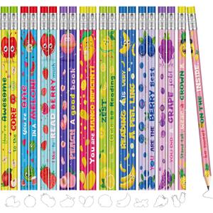 PerKoop 200 Pieces Inspirational Pencils Bulk Fruit Graphite Pencil with Eraser Motivational Wood Pencils for Kids Students Award School Prizes Classroom Activity Fruity Party Favors, 10 Styles