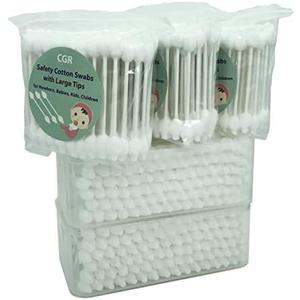 400pcs CGR Baby Safety Cotton Swabs with Large Tips for Newborn, Babies, Kids, Children, 100% Organic Cotton, White Paper Sticks, 5 Pack of 80 Swabs Total (2 Boxes and 3 Bags)