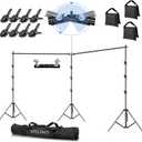 Photo Video Studio 20ft (Wide) x 10ft (Tall) Heavy Duty Adjustable Width & Length Photography Backdrop Stand Background Support System Kit with Spring Clamps, Sandbags, Carry Bag