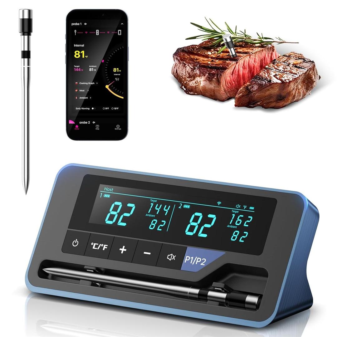 2025 AI Wireless Meat Thermometer, Smart Bluetooth Meat Thermometer Digital, 0.5F High Accuracy, Grill Temperature Probe for BBQ, Grilling, Smoker, Oven, Cooking, Air Fryer, 1 Probe