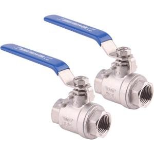 DERNORD Ball Valve Stainless Steel 304 1/2" NPT Heavy Duty for Water, Oil, and Gas with Blue Locking Handles (Pack of 2)