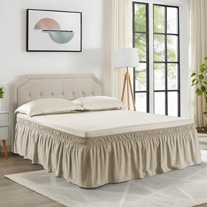 Khaki Wrap Around Bed Skirt for Full/Queen Beds 18" Drop,Bed Skirt Adjustable Elastic Dust Ruffles Easy Fit Wrinkle & Fade Resistant Luxurious Fabric Machine Washable