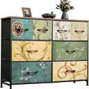 WLIVE 8 Drawer Dresser for Bedroom, Wide Fabric Dresser Storage Organizer, Chest of Drawers with Wood Top, Sturdy Steel Frame, Dressers for Living Room, Closet, Hallway, Floral Painted