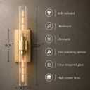 Gold Wall Sconces Set of Two - Hardwired Brass Light Fixture， Bulb Included | Luxury Tube Glass Sconce - Vertical or Horizontal Mount Dimmable Light Fixture for Bathroom Living Room Bedroom Entry Porch, 2 Pack