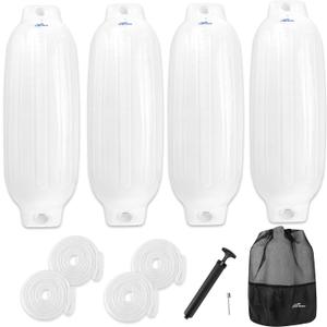 Affordura Boat Fender 4 Pack Boat Bumpers Fenders with 4 Ropes, Boat Bumpers for Pontoon Boat Fenders Inflatable (8.5 inch, White)
