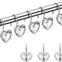 Actpe Decorative Crystal Heart Shape Shower Curtain Hooks Rust Resistant Hooks Glide Shower Ring Hangs Holder Bling for Bathroom, Pack of 12