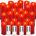 YOROXRG 24 Pack Christmas Decoration Flickering Flameless Candles,LED Candles Battery Operated Pillar Candles with Remote Control.for New Year, Home Decor, Parties,Wedding(D2.2 xH 5" 6" 7" Red)