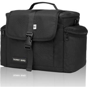 SUNNY BIRD Large Lunch Bag, Thermally Insulated Soft Cooler with Shoulder Strap for Women, Men (Black) (15L)