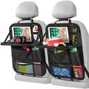 LUCMO Car Backseat Organizer with Touch Screen Tablet Holder,9 Storage Pockets Storage Organizer,Protectors Kick Mats Travel Accessories (Black, 2 Pack with Food Tray)