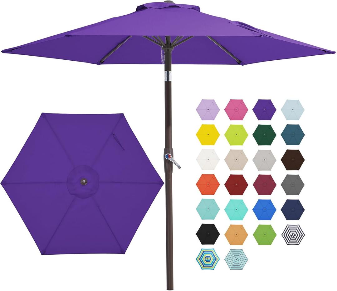JEAREY 7.5FT Patio Umbrella Market Table Umbrella with 6 Sturdy Ribs, Push Button Tilt/Crank Outdoor Umbrella for Garden, Deck, Backyard, Pool and Beach,Dark Purple