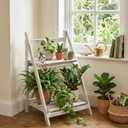 MyGift 2 Tier Whitewashed Wood Plant Stand, Foldable Display Shelf, Medium