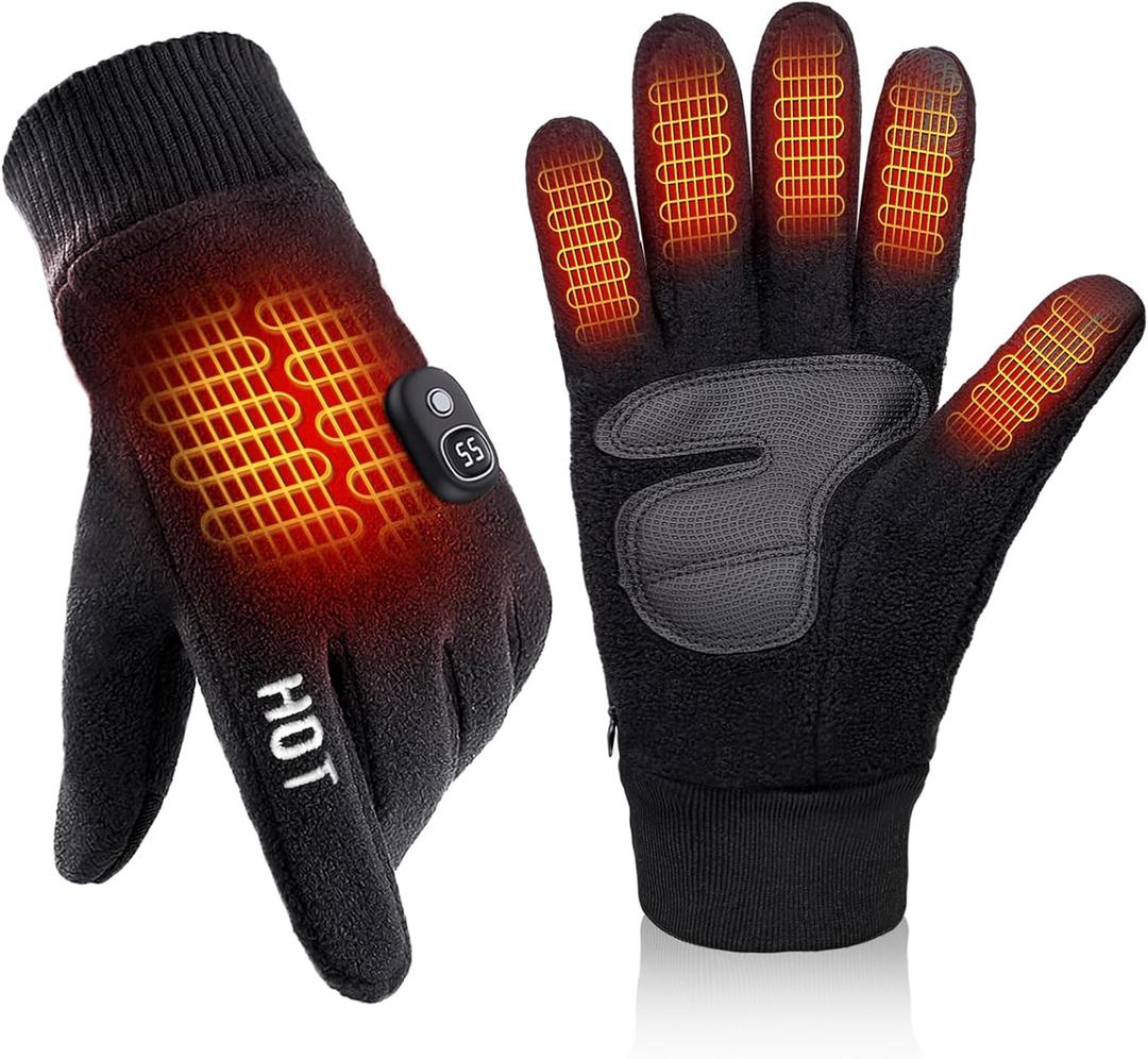 Rechargeable Electric Heated Gloves with Soft Warm Fleece & Display, Anti-Slip Grip, Perfect for Outdoor Work/Skiing/Hunting/Cycling, Christmas
