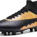 DREAM PAIRS Men's Soccer Cleats Lightweight Football Cleats Professional Training High-top Soccer Shoes (7.5, Black/Orange)