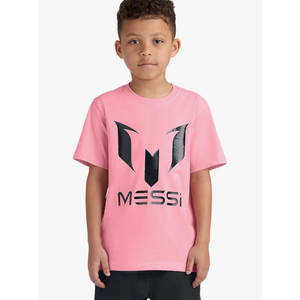 Messi Boys Lifestyle Short Sleeve T-Shirt, Slim-fit Graphic Tee, Cotton Blend Fabric, Size 7