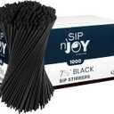Crystalware, Plastic Stir Straw, Sip Stirrer, For Coffee and Cocktail, 7 1/2 Inches 1000/Box, Black