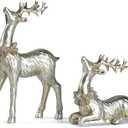 2PCS Christmas Deer Pendant Bedding and Standing Gold Deer Resin Home Decoration Suitable for Fireplace Living Room Dining Table Christmas Decoration (Silvery)