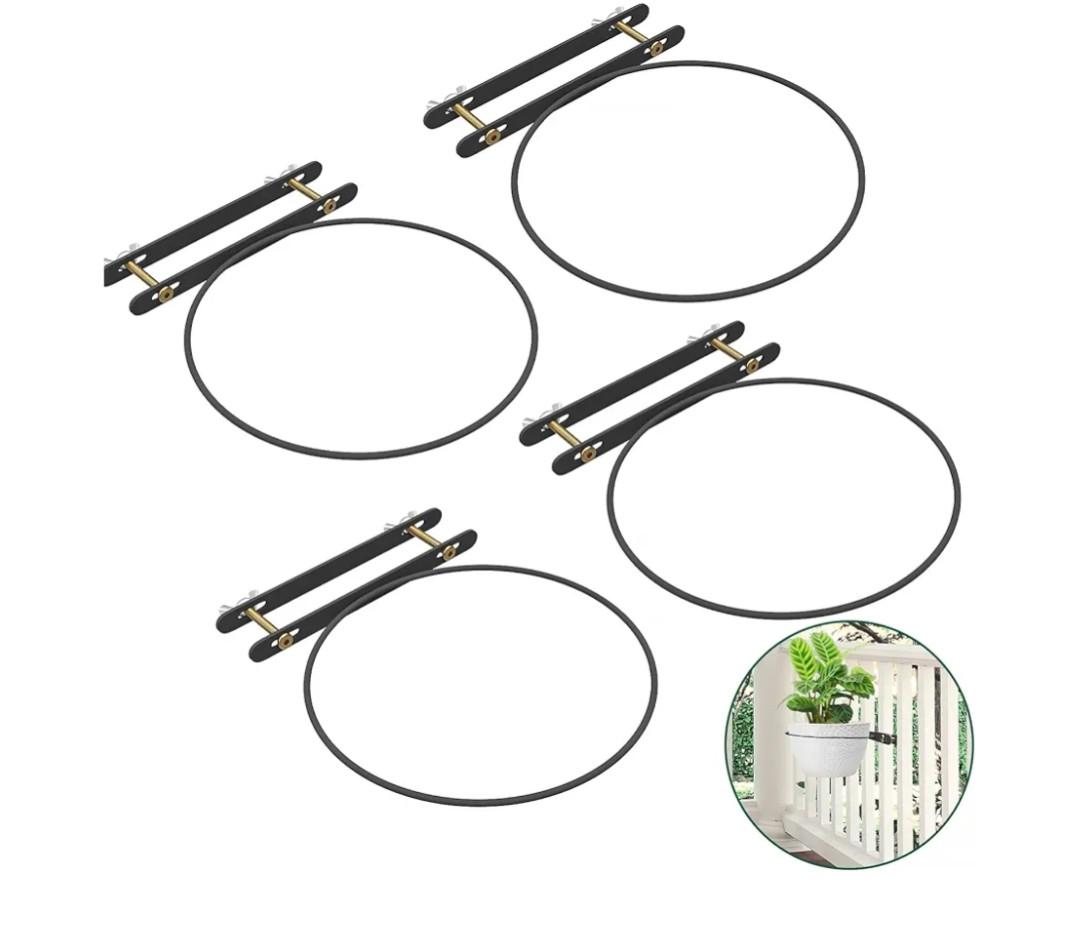 Hanging Flower Pots Holder Deck Railing Plant Container Holder for Round Pot Planters (10") Hanging Bucket Flower Pot Holder for Patio Balcony Outdoor Plants 4 Pack