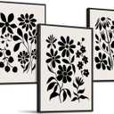 SERIMINO Black and White Wall Art Framed Bedroom Decor Aesthetic, Botanical Floral Canvas Wall Art for Living Room Boho, Set of 3 Flower Market Prints Farmhouse Wall Decor,16 x24 inch