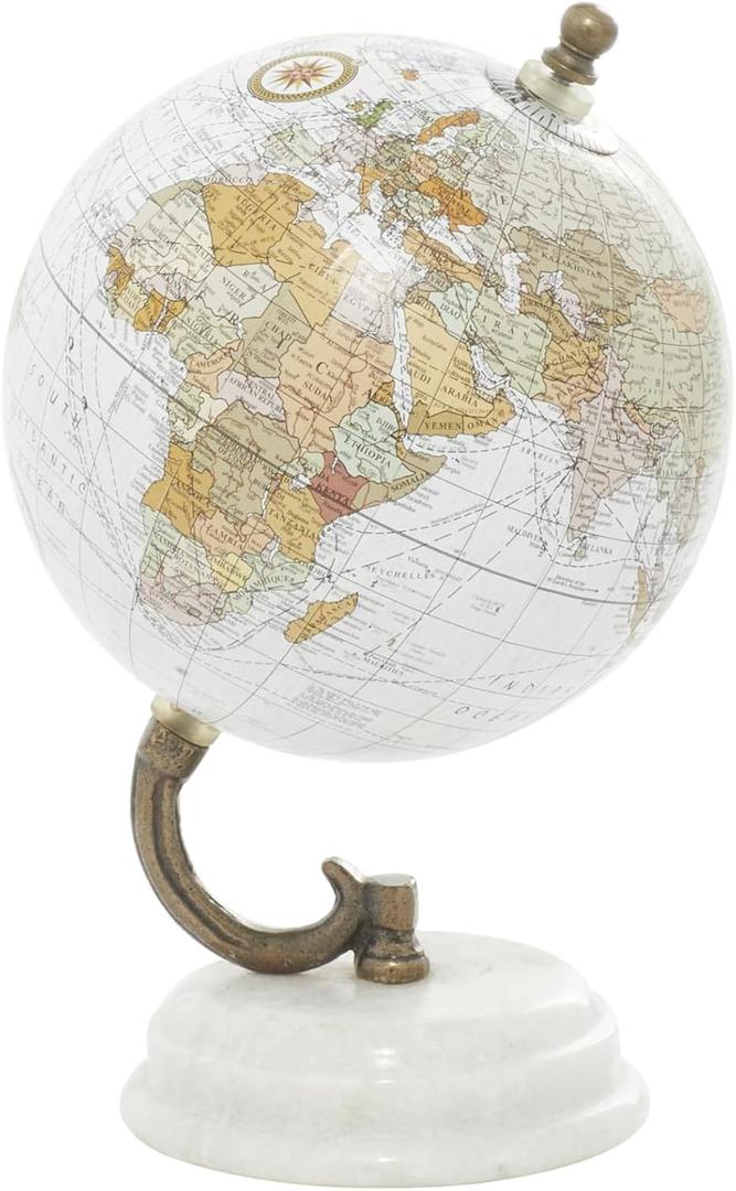Deco 79 Marble Globe with White Marble Base, 5' x 5' x 8', White