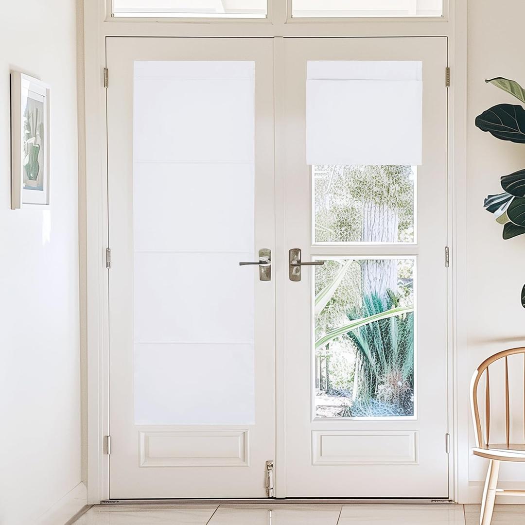 NICETOWN Magnetic Door Curtains for Window, Thermal Insulated Curtains, French Front Door Window Covering, Roman Roll Up Shade for Patio Glass, 27 x 72 inch Long, 1 Panel, Pure White