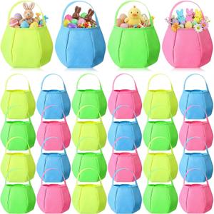 Silkfly 24 Pcs Easter Baskets Bulk Easter Gift Treat Bags Large Pumpkin Baskets Non Woven Goodie Bags with Handle Fillers Stuffers Bucket for Egg Hunt Spring Party Favors Gifts 9.84 x 9.84 x 7.87