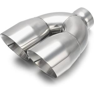 Dual Outlet Exhaust Tip 2.5" Inlet, A-KARCK Polished Double Wall Tailpipe Tip 2.5" Inlet Dual 4" Outlet 9.5" Long, Angle Cut Design