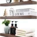 Wood Floating Shelves for Wall Set of 3, 22 Inch Rustic Walnut Floating Shelves Wall Mount, Solid Wooden Bathrooom Floating Shelves for Kitchen, Bedroom, Living Room