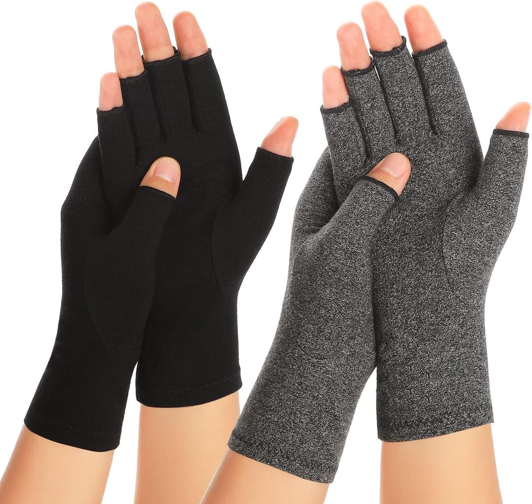 Zexhoor 2 Pairs Arthritis Compression Gloves for Women Men, Carpal Tunnel Pain Relief, Fingerless for Typing Both Hands, L