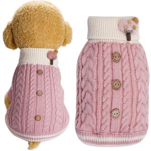 Topbuti Dog Sweater Turtleneck Knitwear Doggie Pullover Sweater Doggy Winter Coat Warm Pet Clothes Puppy Holiday Clothing Buttons Knitted Outfits for Small Cats Dogs Cold Weather (Small)