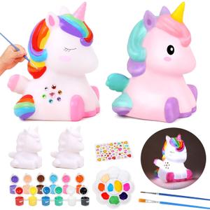 dededa 2Pcs Paint Your Own Unicorn Night Light Art Kit, Arts and Crafts for Kids Ages 4-8,Unicorn Toys Unicorns Gifts for Girls Ages 6-8 Painting Kit for Kids 4 5 6 7 8 9 10 11 12+
