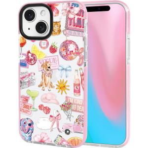 ChiCsFleur for iPhone 13 / iPhone 14 Case, TPU Phone case with Camera Protection for Women Girls Teens - Pink Preppy Collage Gift Y2K Disco Vogue Cowboy Bow Design Lemon Swan Aesthetic Unique (PartyLace)