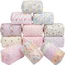 Qinyoung 12 Packs Quilted Makeup Bag Bulk Flower Theme Toiletry Cosmetic Pouch Aesthetic Makeup Organizer Travel Floral Emergency Bag with Zipper for Bridesmaid Gifts, Daily Use